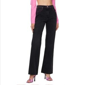 MSGM Black Contrast Stitch Jeans Straight Leg High Rise